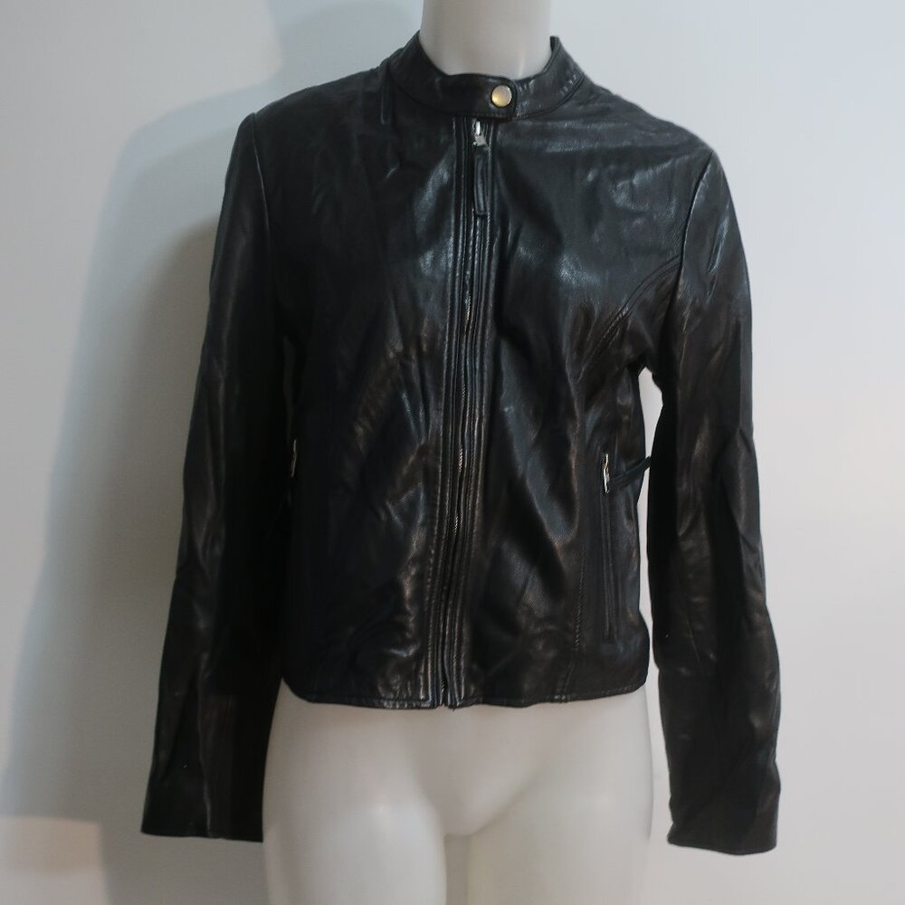 Womens BB Dakota Black Full Zip Leather Moto Jacket L